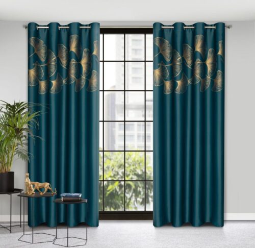 Verduisteringsgordijn met Gouden Print - Turquoise