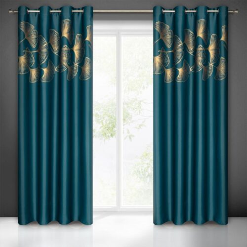 Verduisteringsgordijn met Gouden Print - Turquoise