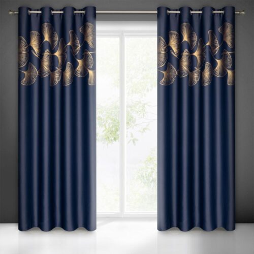 ZKIB-04a Verduisteringsgordijn met Gouden Print - Donkerblauw