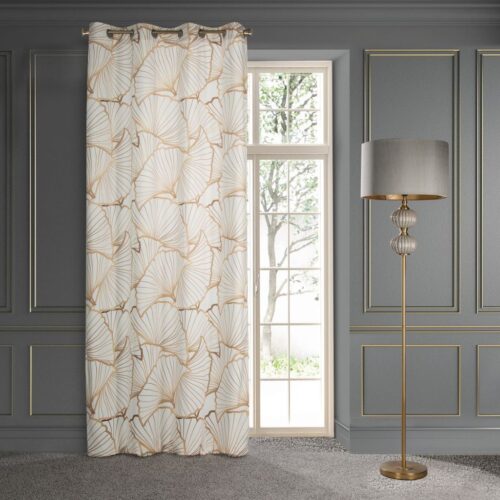 ZKLI-03 Luxe velvet Ringgordijn Plantenprint - Wit