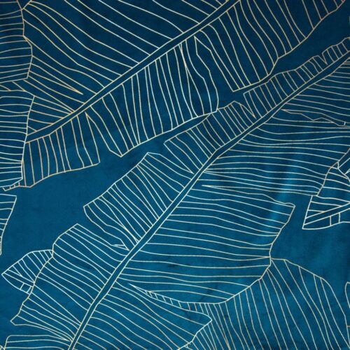 ZKLK-02a Fluwelen Ringgordijn Plantenprint - Turquoise