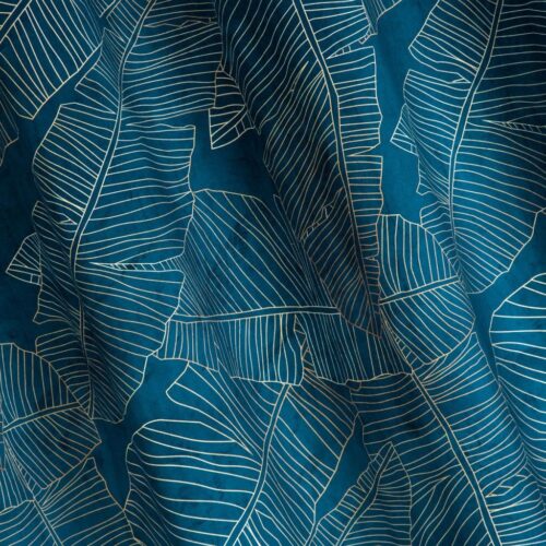 ZKLK-02b Fluwelen Ringgordijn Plantenprint - Turquoise