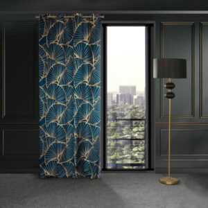 Fluwelen Ringgordijn Plantenprint - Blauw