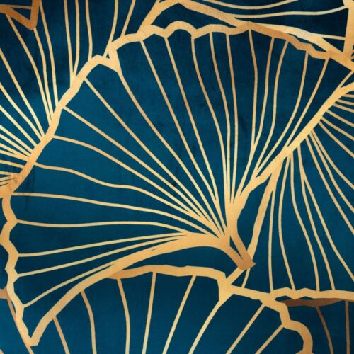 ZKLK-03a Fluwelen Ringgordijn Plantenprint - Blauw