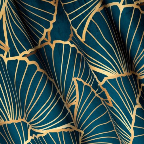 ZKLK-03b Fluwelen Ringgordijn Plantenprint - Blauw