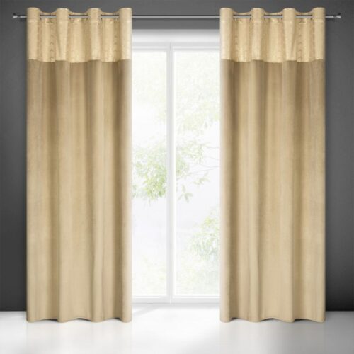 ZKLW-01a Fluwelen Ringgordijn met Glanzende Print - Beige