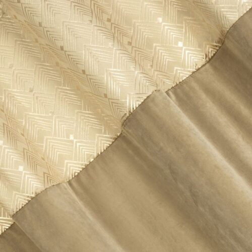 ZKLW-01c Fluwelen Ringgordijn met Glanzende Print - Beige