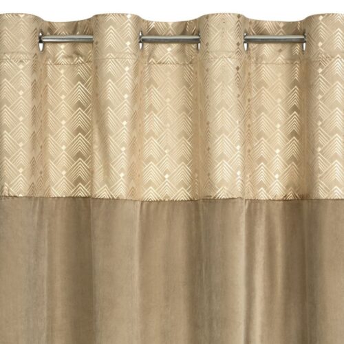 ZKLW-01e Fluwelen Ringgordijn met Glanzende Print - Beige