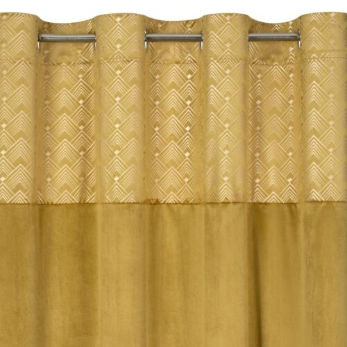 ZKLW-02e Fluwelen Ringgordijn met Glanzende Print - Mosterdgeel
