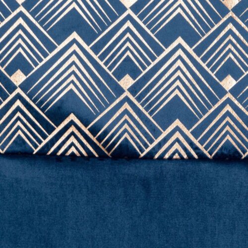 ZKLW-06b Fluwelen Ringgordijn met Glanzende Print - Donkerblauw