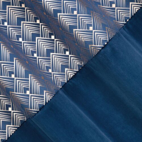 ZKLW-06c Fluwelen Ringgordijn met Glanzende Print - Donkerblauw