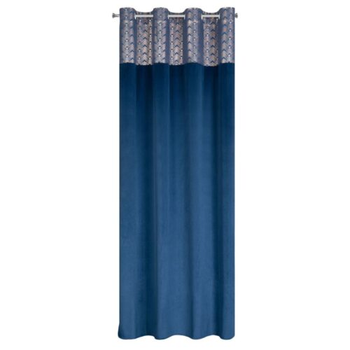 ZKLW-06d Fluwelen Ringgordijn met Glanzende Print - Donkerblauw