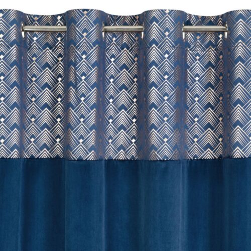 ZKLW-06e Fluwelen Ringgordijn met Glanzende Print - Donkerblauw