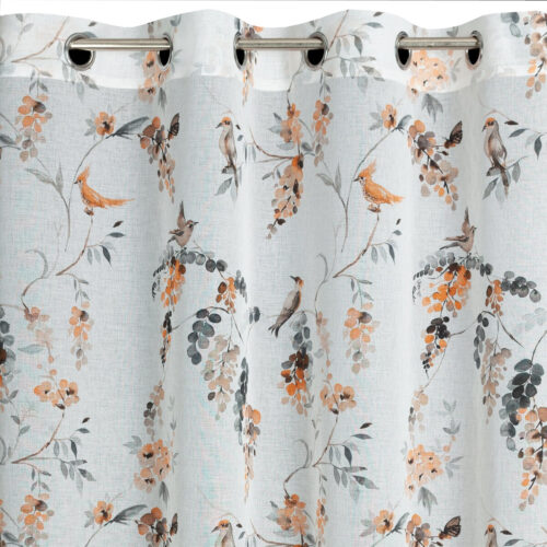 ZKNM-01A Etamine gordijn met botanisch motief ZKNM-01