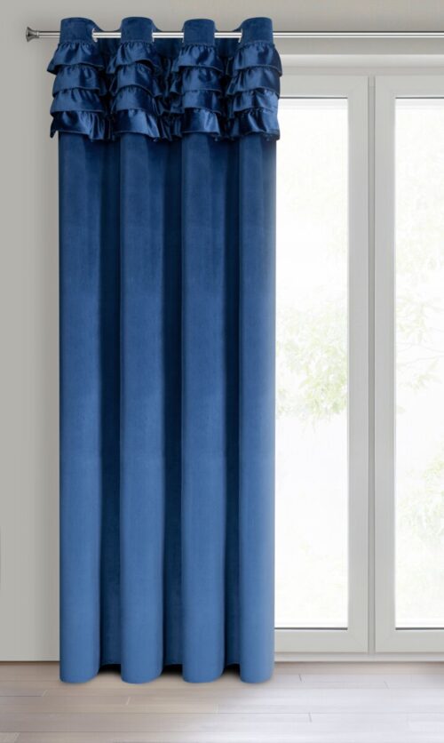 Gordijn met marineblauwe bladeren met glanzende draad ZKNR-02