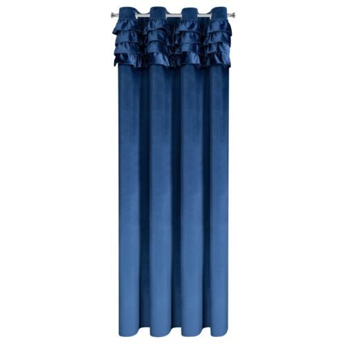 Gordijn met marineblauwe bladeren met glanzende draad ZKNR-02