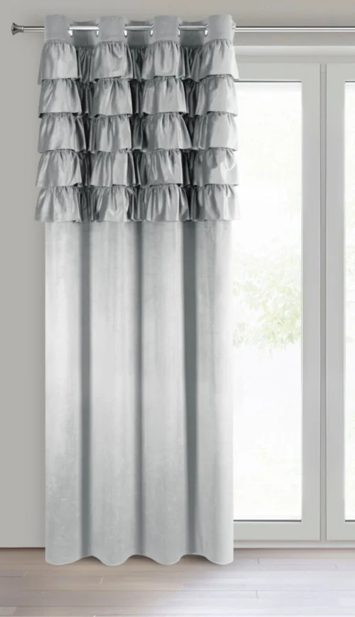 ZKRA-01a Velours Ringgordijn met Ruches - Lichtgrijs