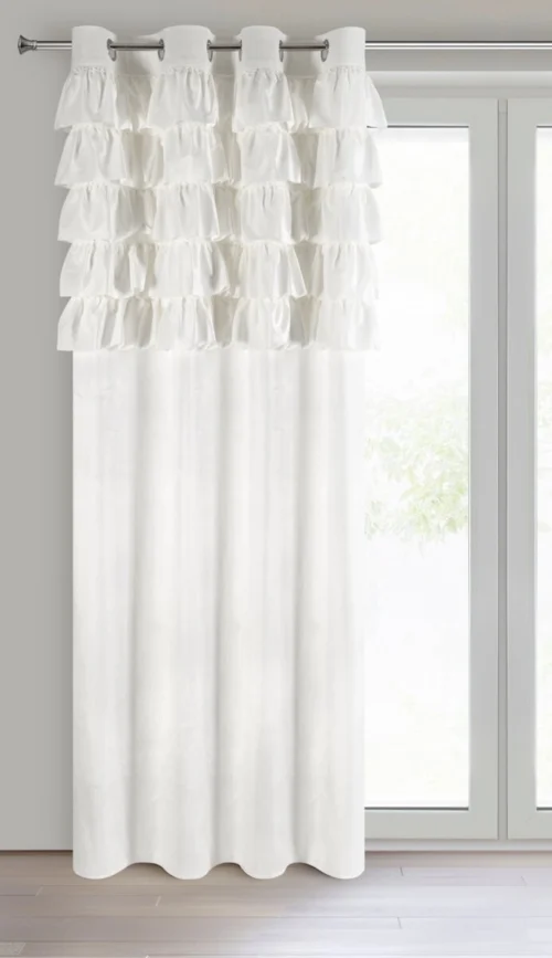 ZKRA-03a Velours Ringgordijn met Ruches - Wit