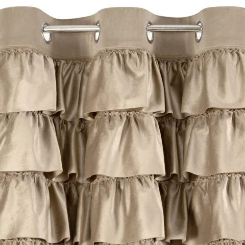 ZKRA-05c Velours Ringgordijn met Ruches - Beige