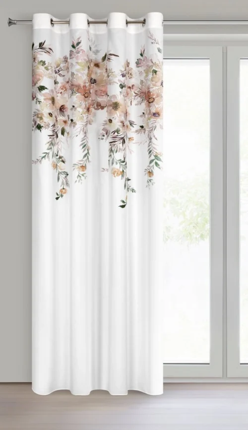 ZLL-01 Gordijn met ringen met bloemen ZLL-01