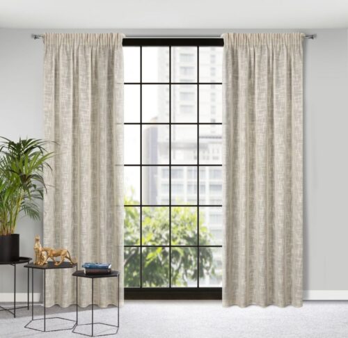 ZWX-02 Beige Linnenlook Plooigordijn met Structuur