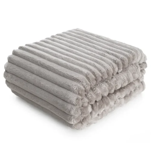 BB1 Deken teddy reliëf met strepen beige 200x220