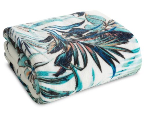 Deken teddy met exotische bladeren print K137-A