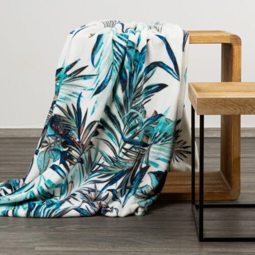 Deken teddy met exotische bladeren print K137-A