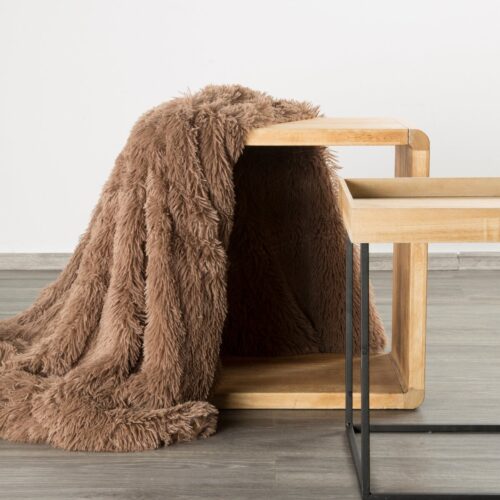 K164-01 Deken met bontstructuur bruin 70x160