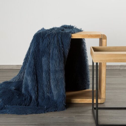 Deken met bontstructuur donkerblauw 70x160