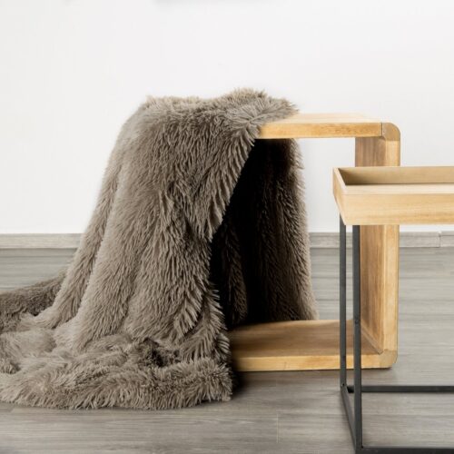 K164-05 Deken met bontstructuur taupe 70x160