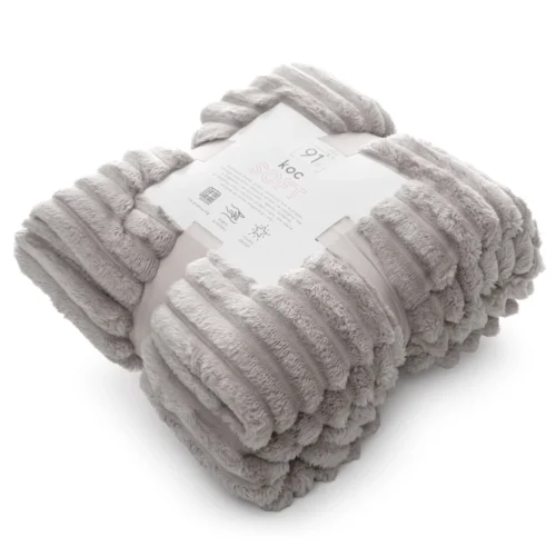 K168-02b Deken teddy reliëf met strepen beige 200x220