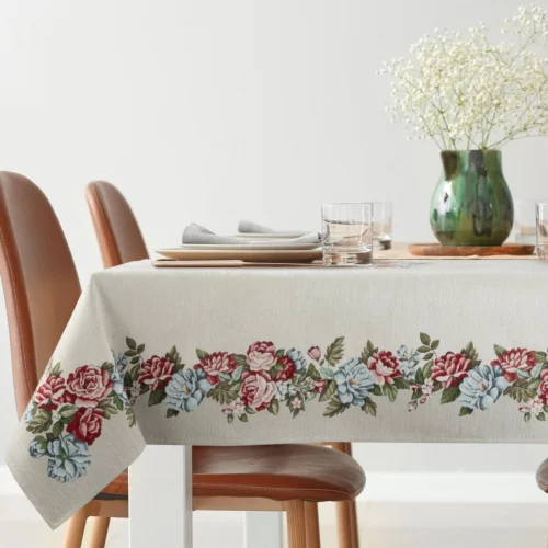 Tafelkleed van chenille met rozen OKH-01