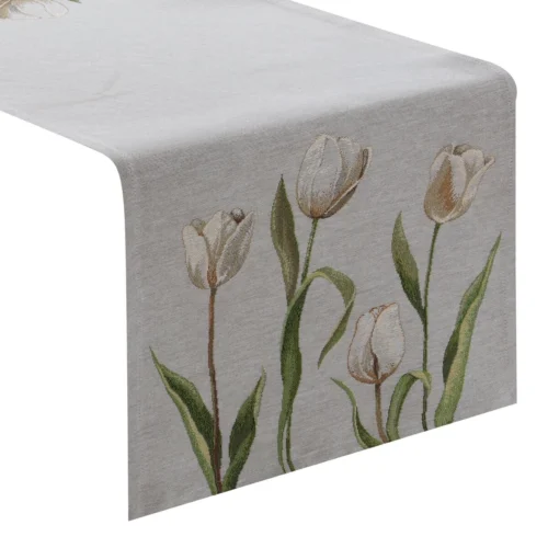 Tafelloper van chenille tapijt met tulpen OKH-03