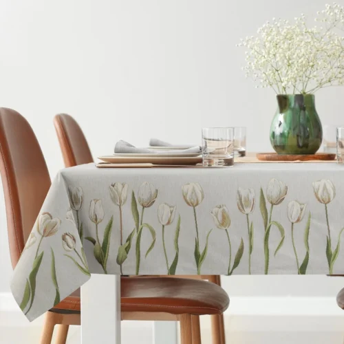 Tafelkleed van chenille met tulpen OKH-03
