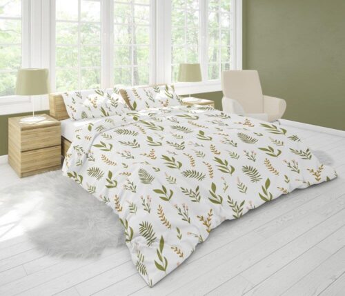 PEQ-02a Dekbedovertrek met bloemen en groene bladeren PEQ-002