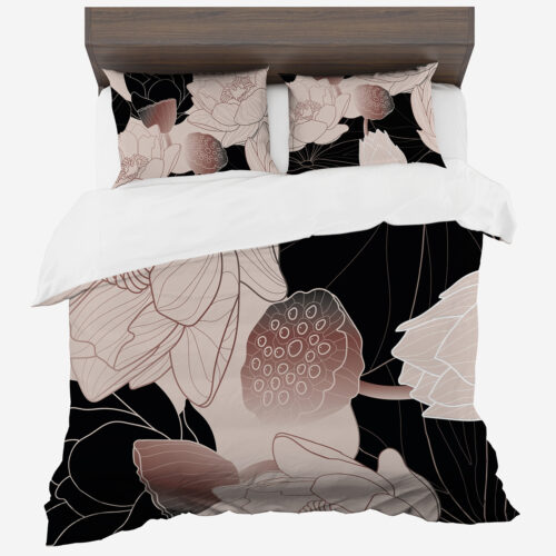 PMCA-101 Dekbedovertrek met beige bloemenprint PMCA-101