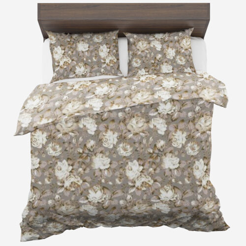 PMF-205 Dekbedovertrek met beige bloemenprint PMF-205