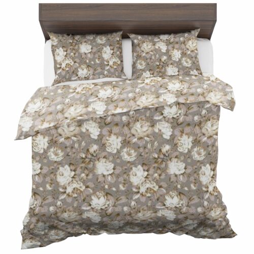 PMF-205a Dekbedovertrek met beige bloemenprint PMF-205