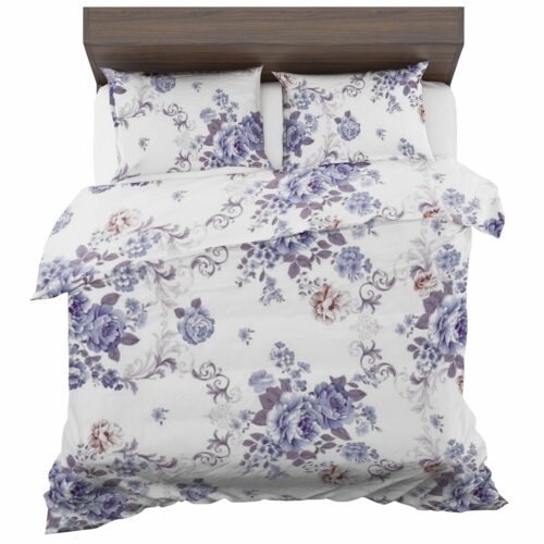 PMF-207a Dekbedovertrek met paarse bloemenprint PMF-207