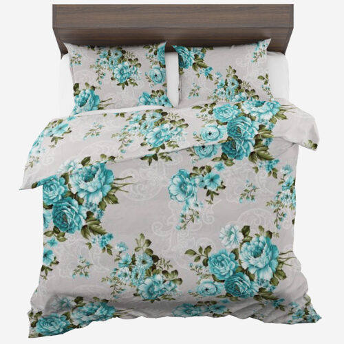 PMF-208 Dekbedovertrek met turquoise bloemenprint PMF-208