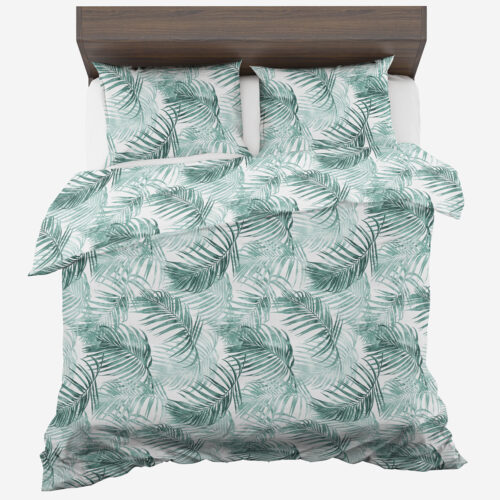 PMF-227 Dekbedovertrek met turquoise palmbladeren PMF-227