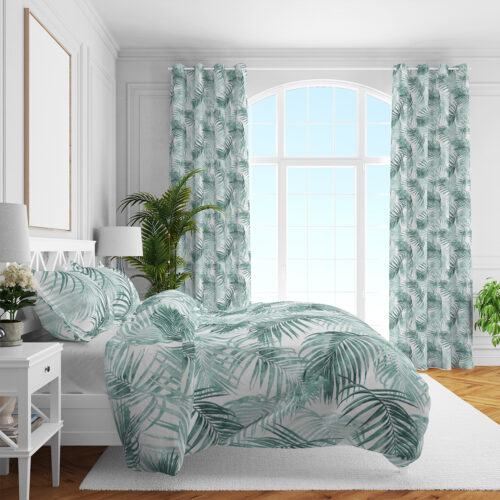 PMF-227a Dekbedovertrek met turquoise palmbladeren PMF-227