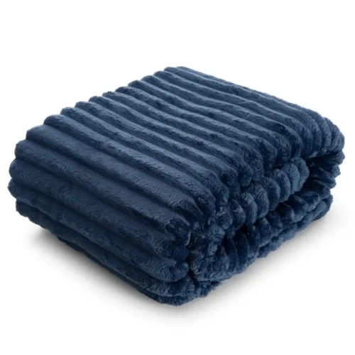 b1 Deken teddy reliëf met strepen donkerblauw 70x160