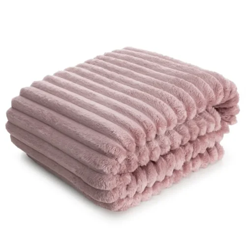 Deken teddy reliëf met strepen roze 70x160