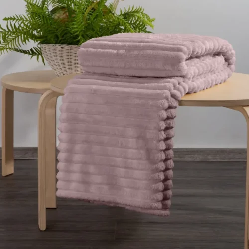 Deken teddy reliëf met strepen roze 70x160