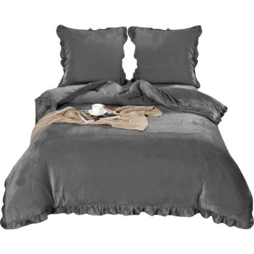 810px_PGI-01a Microvezel Teddy beddengoed met Ruches Donkergrijs