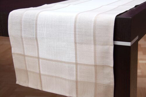 OAB3-40x140-bez Witte en beige tafelloper OAB-03