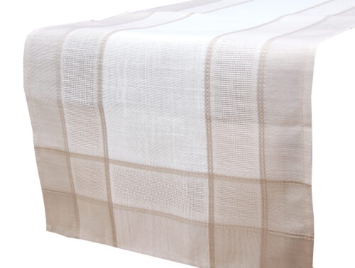 OAB3-40x140-bez-W Witte en beige tafelloper OAB-03