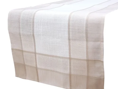 OAB3-40x140-bez-W Witte en beige tafelloper OAB-03